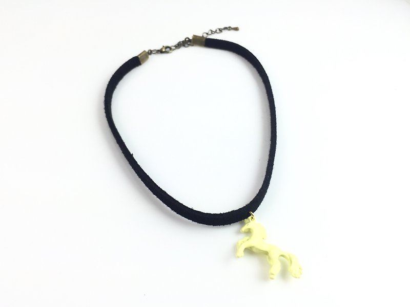 "Yellow Pony Necklace" - Necklaces - Genuine Leather Black