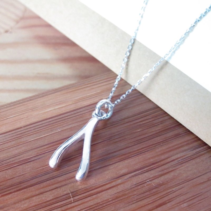 Lucky wishbone handmade sterling silver necklace -64design - Necklaces - Other Metals White