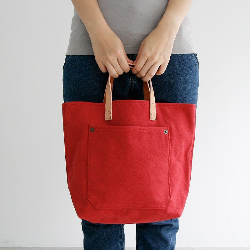 Mushrooms Mogu canvas bag / handbag / My Darling (watermelon red) - กระเป๋าถือ - ผ้าฝ้าย/ผ้าลินิน สีแดง