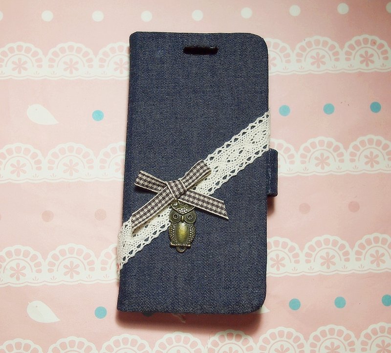 布藝 牛仔系列 貓頭鷹 手機套 手機殼 HTC One mini One S X LG Nexus 4 5 G2 Optimus G Pro 2 - 其他 - 其他材質 藍色