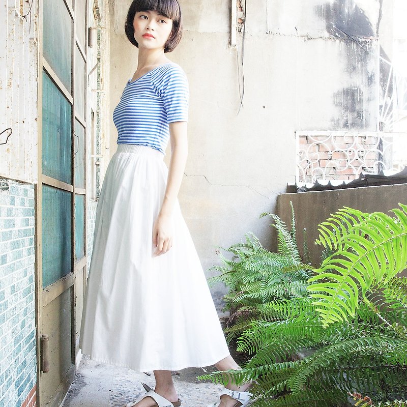 SUMI_Flimsy thin elastic skirt _5SF403_ white - กระโปรง - ผ้าฝ้าย/ผ้าลินิน ขาว