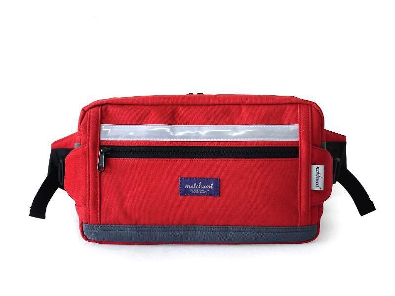 Matches wood design Matchwood Biker pocket shoulder bag messenger bag chest bag 3m waterproof red ash paragraph - กระเป๋าแมสเซนเจอร์ - วัสดุอื่นๆ สีแดง