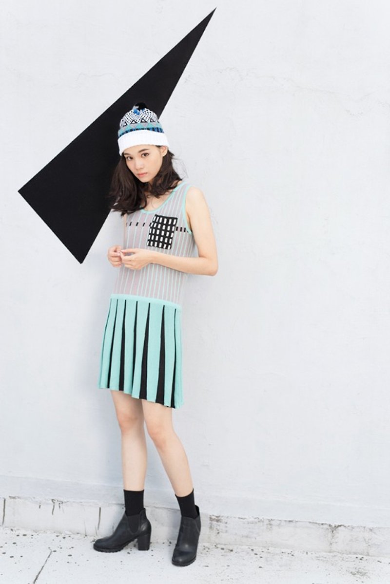 Mint Sleeveless Pleated Knitted Tank Dress - One Piece Dresses - Cotton & Hemp Green