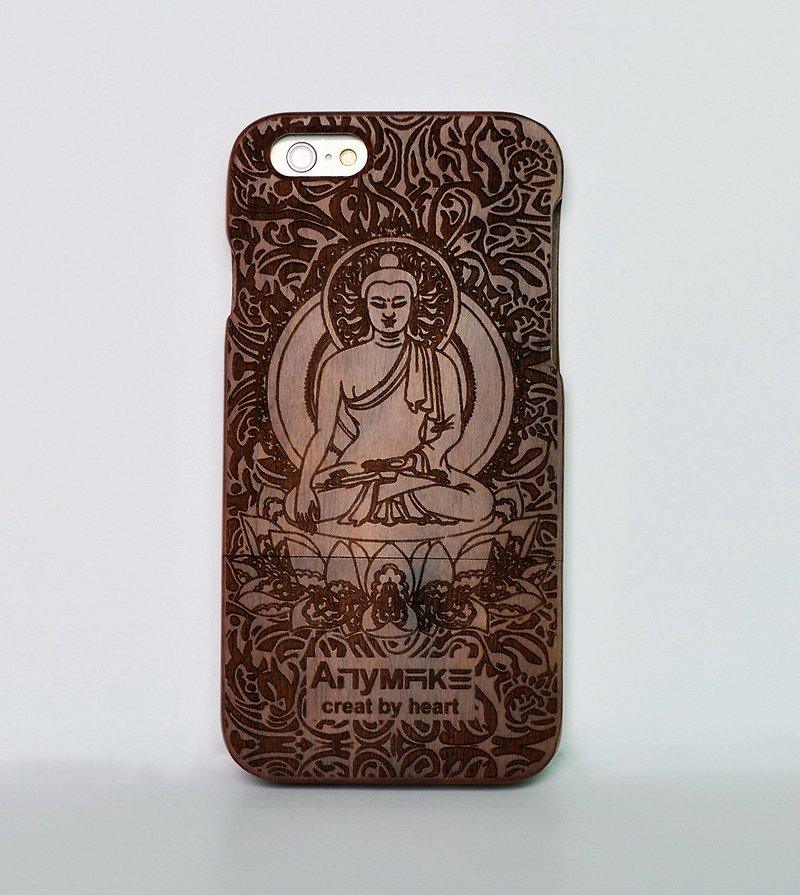 Customize wooden iPhone and Samsung case, personalized gift, Buddha - เคส/ซองมือถือ - ไม้ 