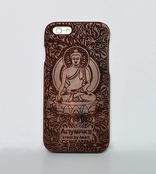 小木工房 手工客制實木iPhone三星手機殼,純木手機殼,個性禮品, 佛祖