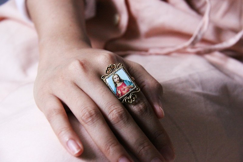 Jesus Ring / Antique Style Jewelry / Adjustable Ring / Girl Woman Accessories - General Rings - Other Metals Gold