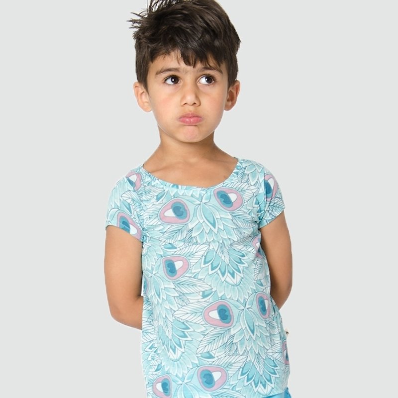 Swedish organic cotton children's clothing breathable top 6 months to 10 years old blue - เสื้อยืด - ผ้าฝ้าย/ผ้าลินิน สีน้ำเงิน