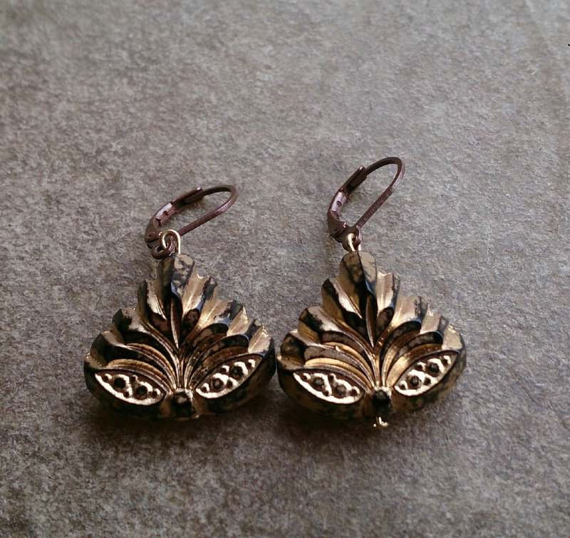 Vintage Fern Brass Earrings - ต่างหู - เครื่องเพชรพลอย สีทอง