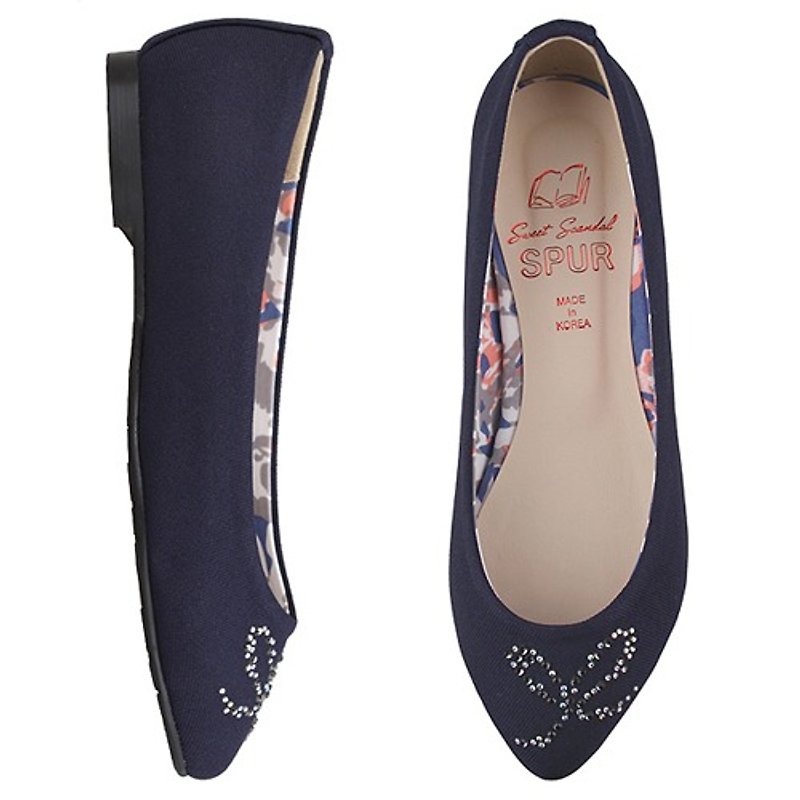 【Korean trend】SPUR Jewelry line ribbon flats FS7018 NAVY - รองเท้าลำลองผู้หญิง - วัสดุอื่นๆ สีน้ำเงิน