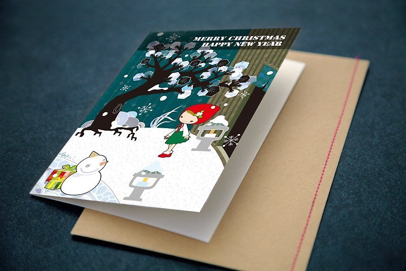 クリスマスカード - リトルガール - カード・はがき - 紙 ブルー