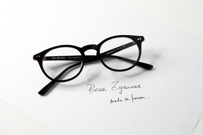 黃玳瑁色方型板材幼細鏡框韓國製造 A02C1 - 眼鏡/眼鏡框 - 其他材質 黑色