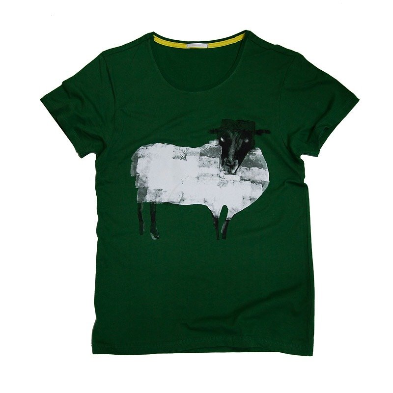 動物　羊２ イラストＴシャツ - 女 T 恤 - 棉．麻 綠色