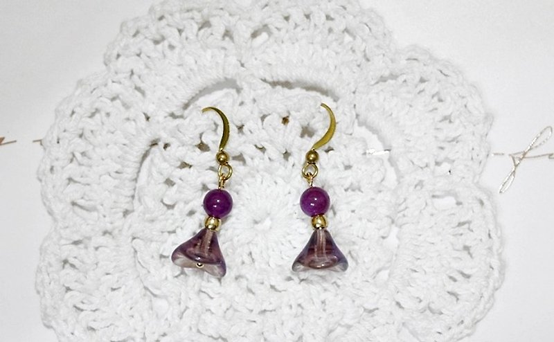 Brass natural stone * X * _ flowers bloom hook earrings - Earrings & Clip-ons - Other Metals Purple