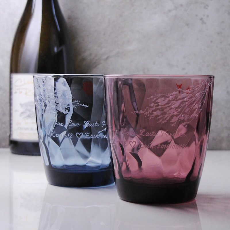 (One pair price) 390cc [Marriage Memorial Cup] Romantic Valentine's Diamond Cup Wedding Ceremony under the Cherry Blossom Tree - Bar Glasses & Drinkware - Glass Pink