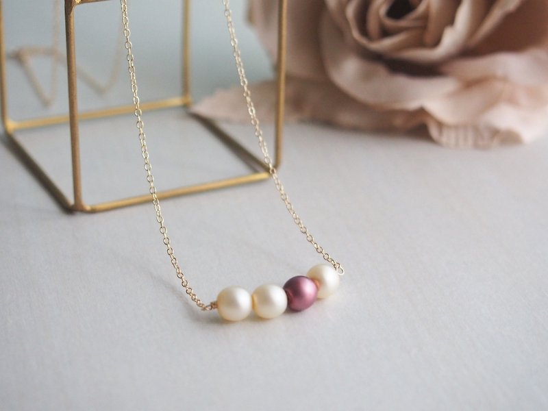[14kgf] Czech glass pearl necklace (Antique Rose) - Necklaces - Other Metals 