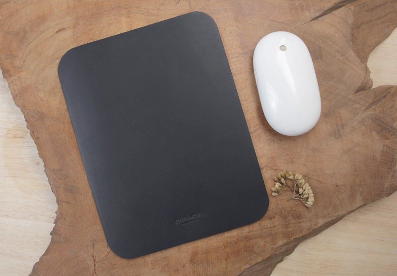 Leather Mouse pad Handmade Vegetable Tanned Leather - Other - Genuine Leather Black