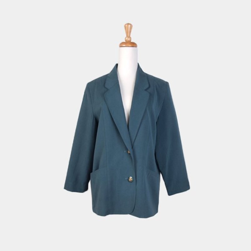 │moderato│墨綠翻領日本製古著西裝外套/古著.獨特.個性女孩.倫敦男孩.文藝青年.聖誕禮物 - 女大衣/外套 - 其他材質 綠色