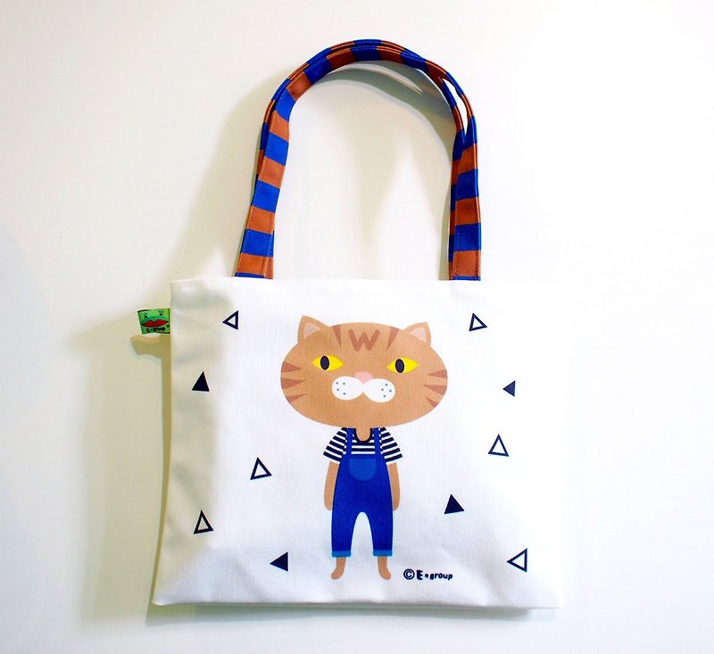 E*group shoulder bag double-sided design orange meow triangle canvas bag tote bag shoulder bag shoulder bag cat - Handbags & Totes - Other Materials White