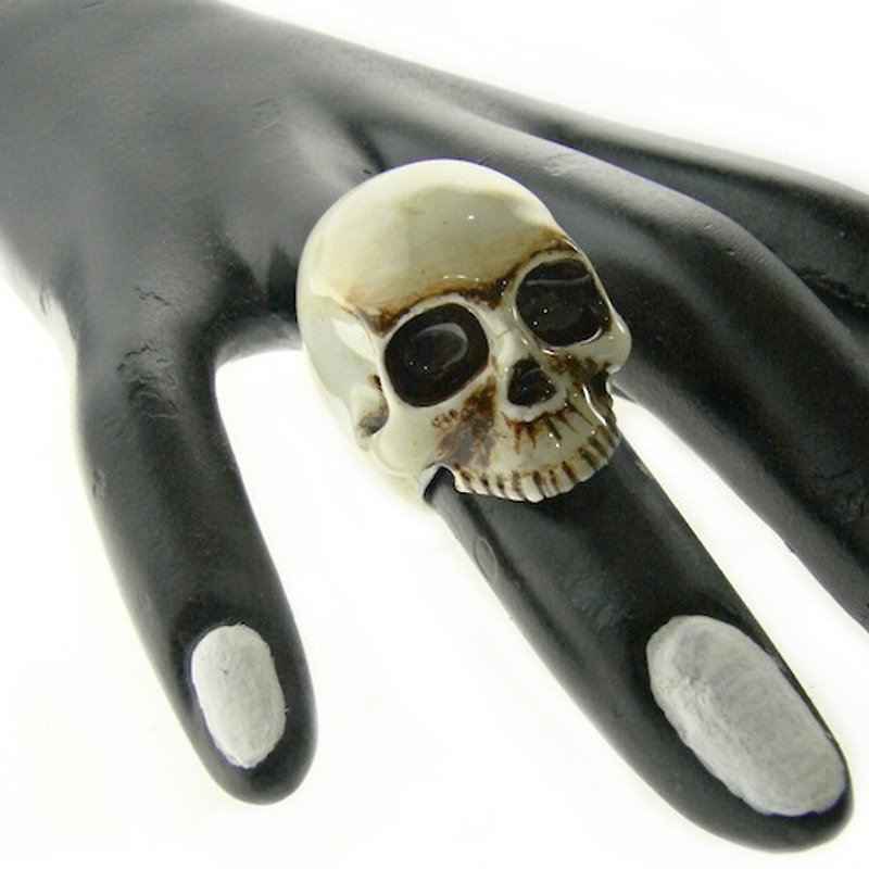 Realistic Skull  ring in brass with painting enamel ,Rocker jewelry ,Skull jewelry,Biker jewelry - General Rings - Other Metals 