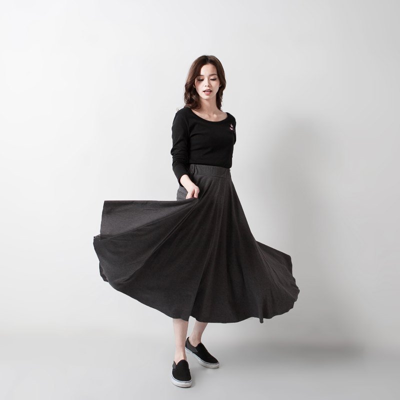 ◆ SUMI PLUS + Flamenco / elastic cotton elastic skirt ◆ _3AF121_ iron gray - กระโปรง - ผ้าฝ้าย/ผ้าลินิน สีเทา