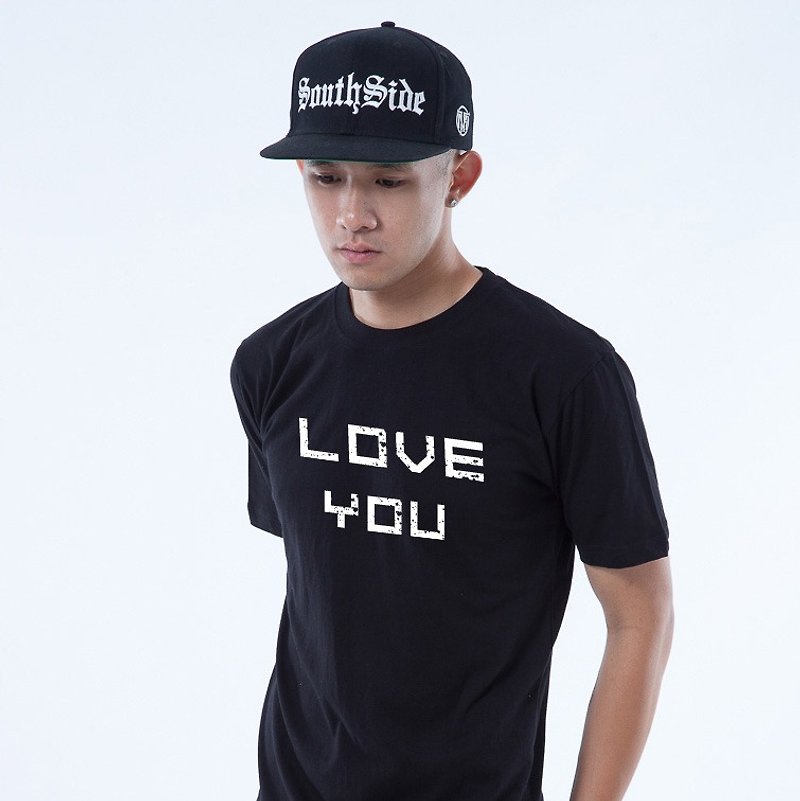 ICARUS 伊卡魯斯 原創潮流設計短TEE  LOVE系列-"LOVE  YOU" - 男 T 恤 - 棉．麻 黑色