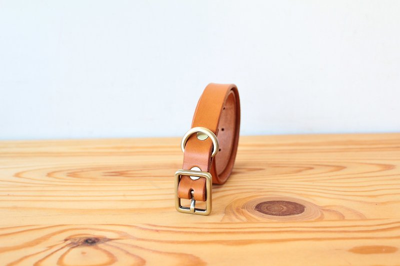 Shekinah handmade leather-simple texture collar (L) - Collars & Leashes - Genuine Leather Brown