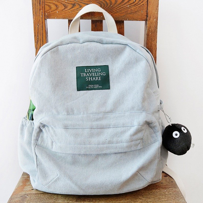 ntmy.``old school'' large washed denim backpack - กระเป๋าเป้สะพายหลัง - วัสดุอื่นๆ สีน้ำเงิน