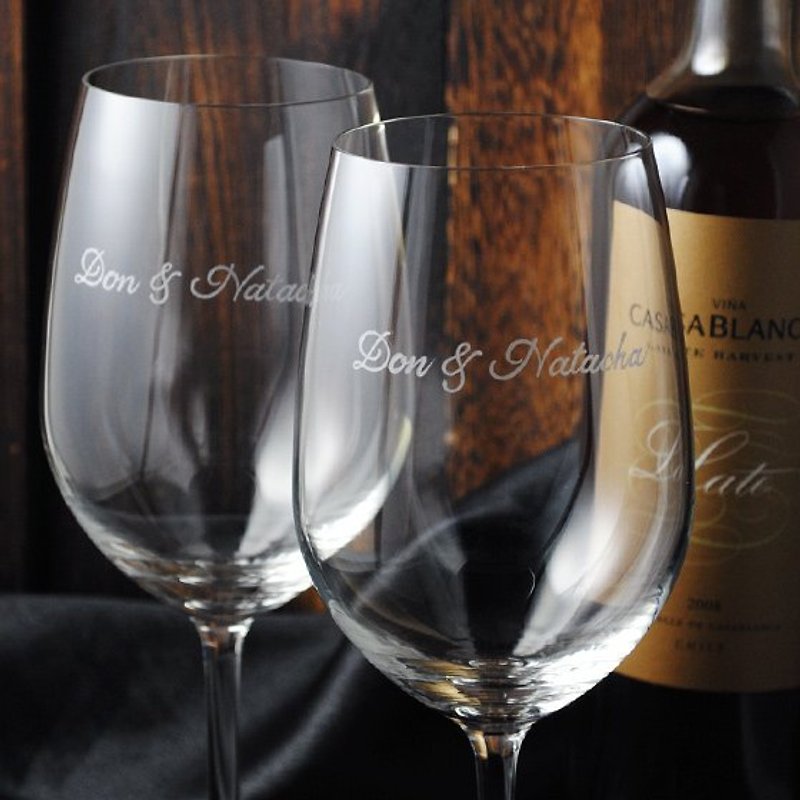 (One pair price) 425cc [MSA GLASS ENGRAVING] (cut thin edge) married cup red wine glass sculpture group wedding gift custom lettering - Bar Glasses & Drinkware - Glass 