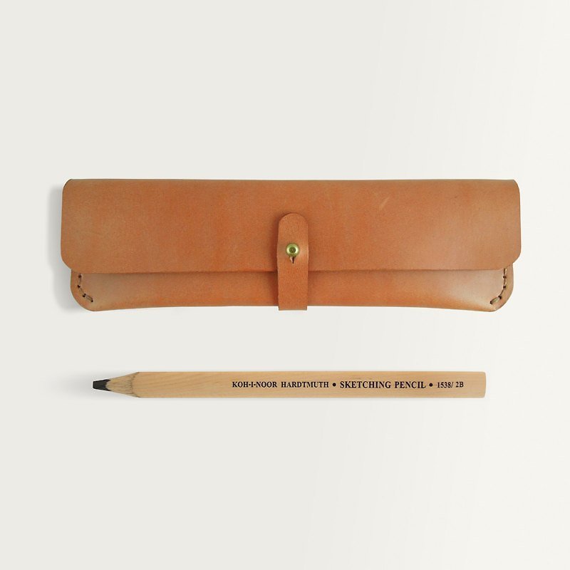 Buckle pencil case - camel yellow - กล่องดินสอ/ถุงดินสอ - หนังแท้ สีส้ม