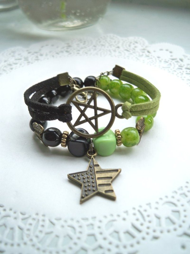 Double Star Romance bracelet - black and green stripe -2 - Bracelets - Other Materials Multicolor