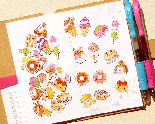 Magsterarts插圖與設計 甜點貼紙 - 手帳貼紙系列30入 - 點心貼紙 - 蛋糕/冰淇淋/甜甜圈/泡芙 - Pastry & Sweets Stickers