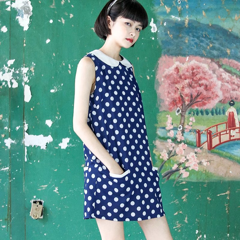 SUMI_ 60's retro white water jade little blue dress _5SF603_ - One Piece Dresses - Other Materials Blue
