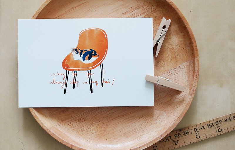 Postcard cat on chair 4x6 in - การ์ด/โปสการ์ด - กระดาษ สีนำ้ตาล