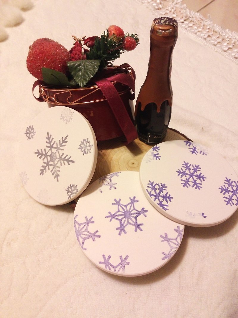 3*Snowflake rubbing ceramic absorbent coaster set - ที่รองแก้ว - วัสดุอื่นๆ 
