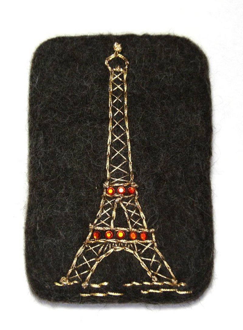 Wool felt iPhone case-Eiffel Tower - เคส/ซองมือถือ - ขนแกะ สีนำ้ตาล