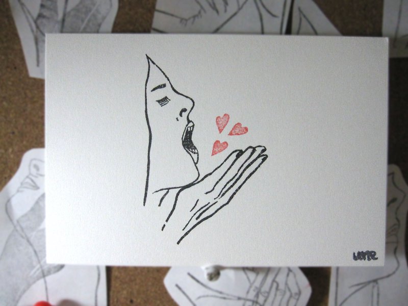 une hand-printed postcard - shy S014 - Cards & Postcards - Paper Black