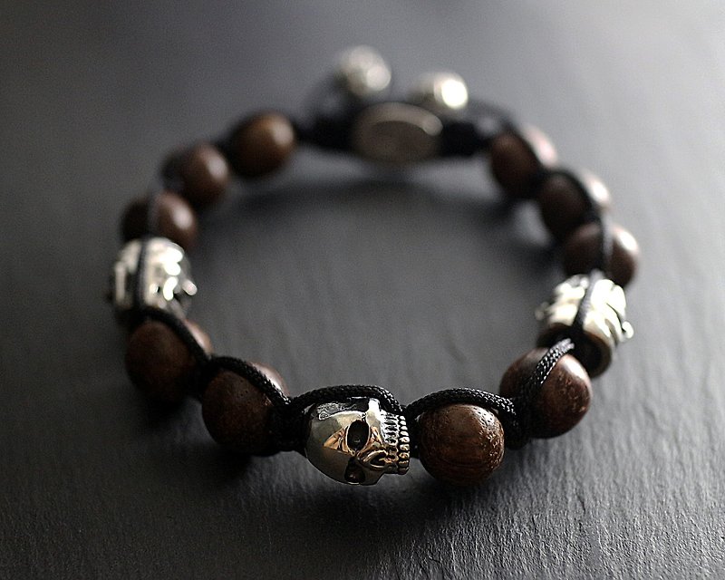 Silver tying crying smiley Skull Bracelet (water driftwood) - Bracelets - Other Materials 