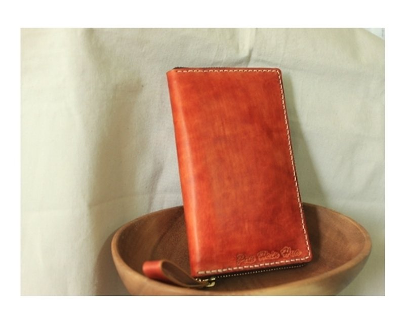 專屬客製英國褐色純牛皮多功能拉鍊護照長夾(訂做情人、生日送禮) - 護照夾/護照套 - 真皮 