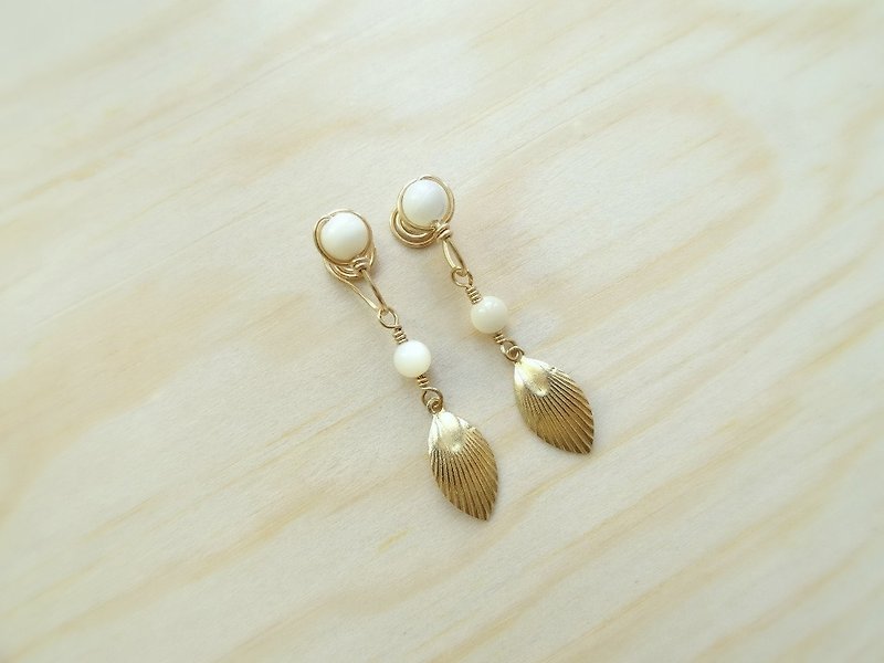 MOP Shell Beads Brass Shell Non-Pierced Slip-On Drop Earrings - Earrings & Clip-ons - Gemstone White