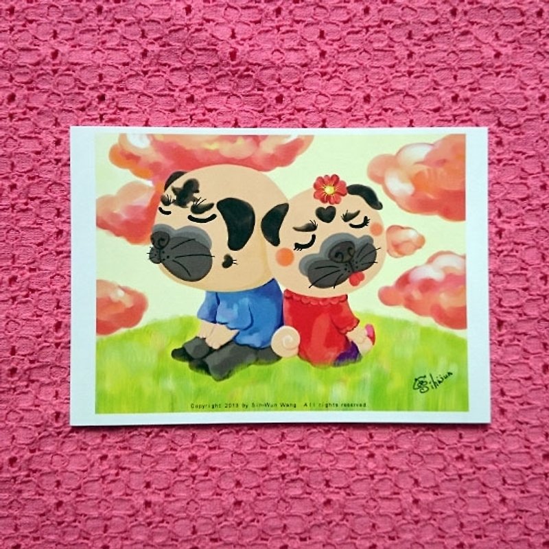 Pug Postcard-Together with you-01 - Cards & Postcards - Paper White