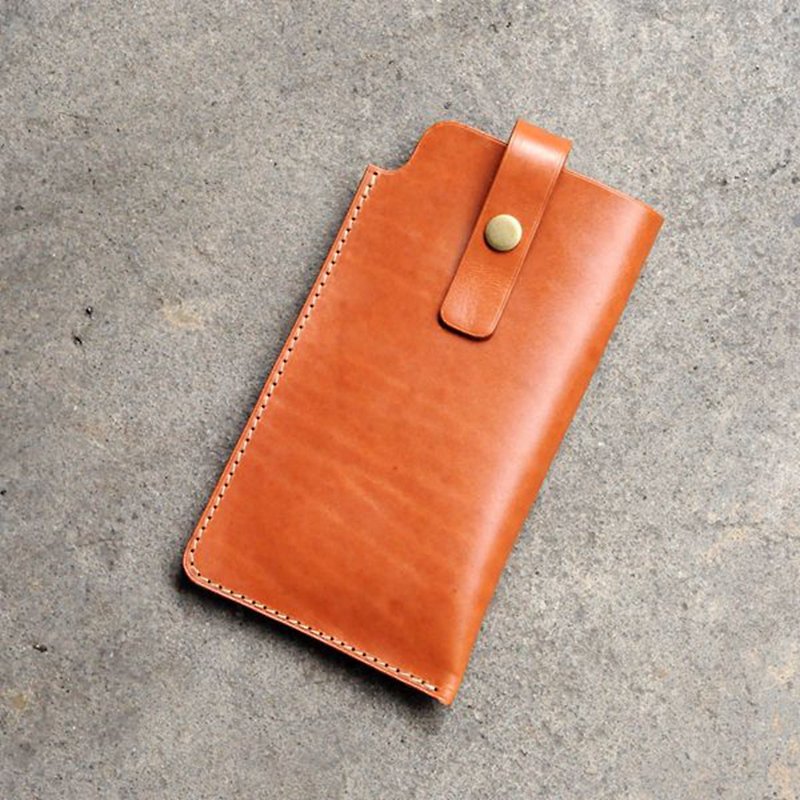 Phone Bags | Handmade Leather Goods | Customized Gifts | Vegetable Tanned Leather-Pull Phone Case - Phone Cases - Genuine Leather Brown