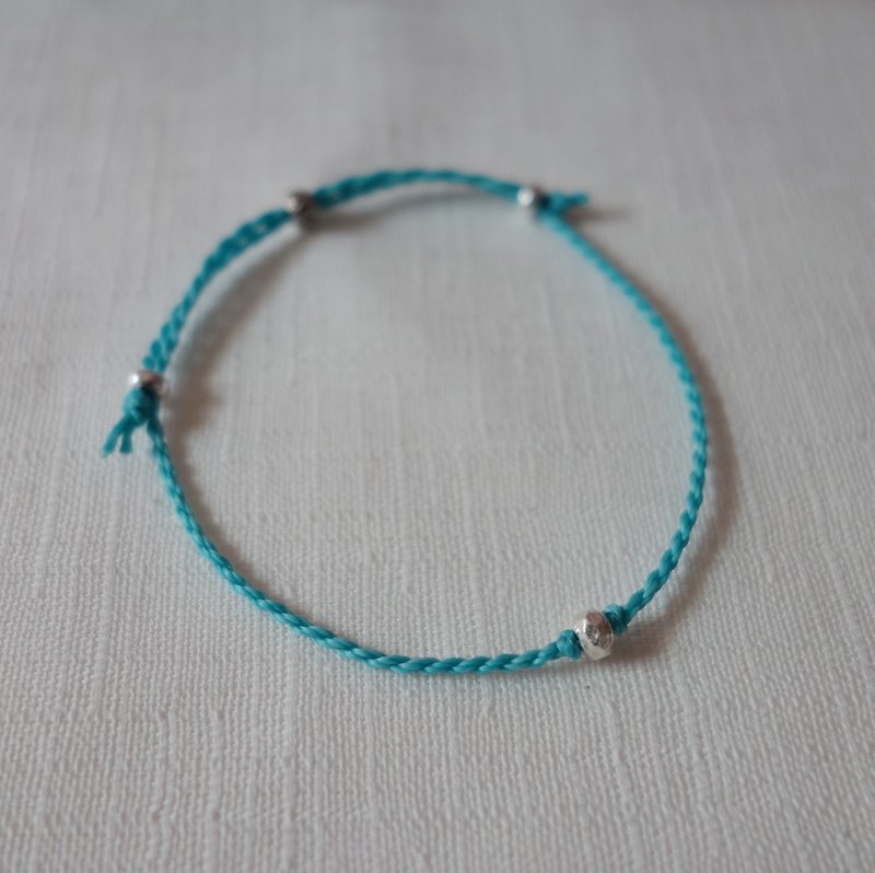 ~M+Bear~*Simple and Simple*Sky Blue Simple Thin Bracelet 925 Sterling Silver Japanese Wax Line - Bracelets - Other Metals Blue