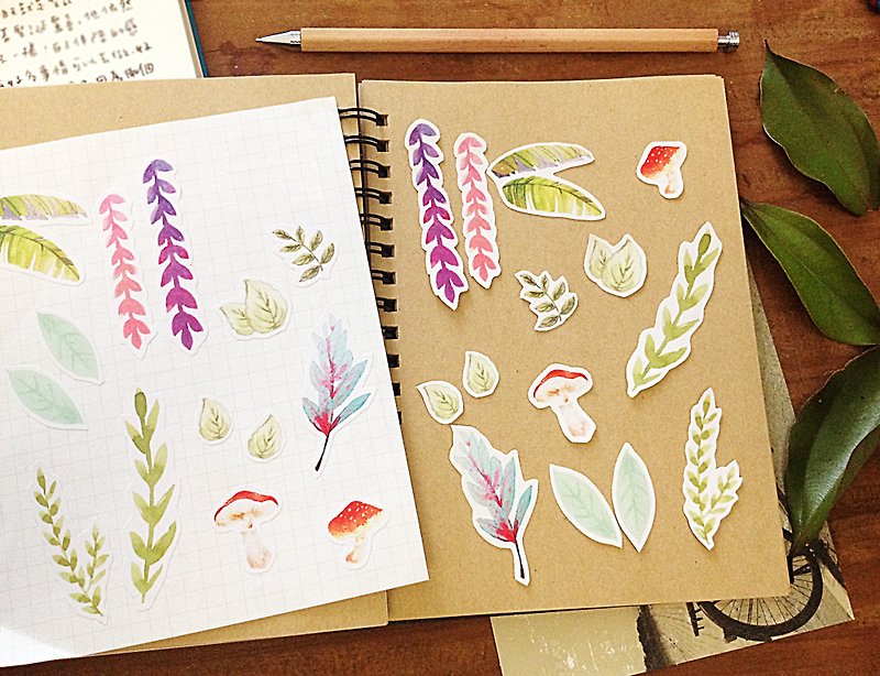 Southern Botanic Garden / Hand-painted wind illustration pocket stickers_a set - Stickers - Paper Multicolor
