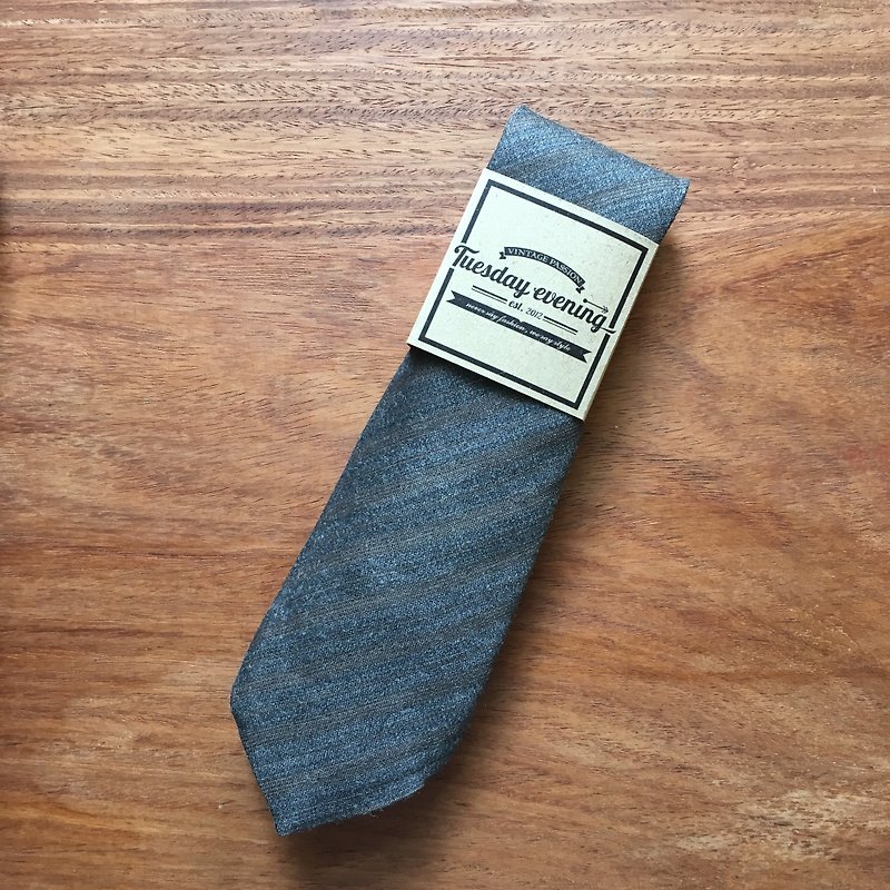 Necktie Dark Grey and brown stripe - 領呔/呔夾 - 棉．麻 灰色