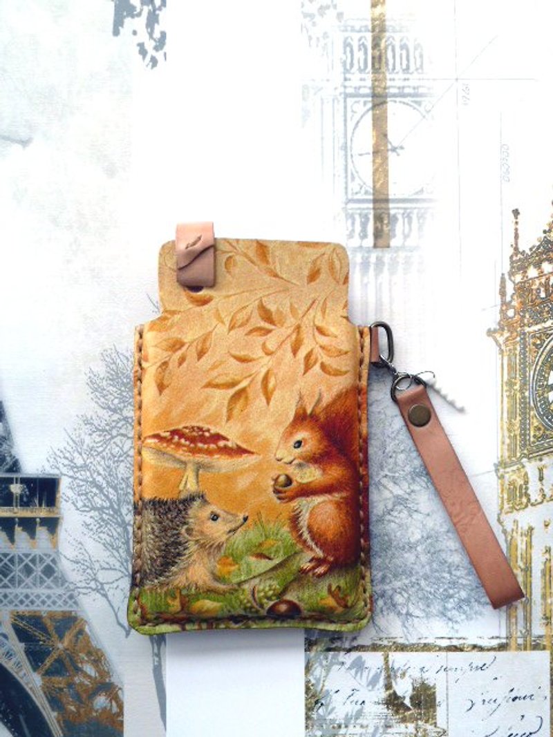 Squirrel Hedgehog iphone/htc.....Mobile phone case/Free English name/Valentine's day good stuff recommendation - Phone Cases - Genuine Leather Orange