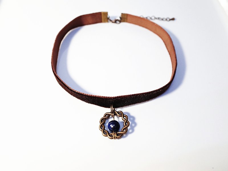 麻花青金石 絨面緞帶頸鍊 (4色) - 項鍊 - 其他材質 咖啡色