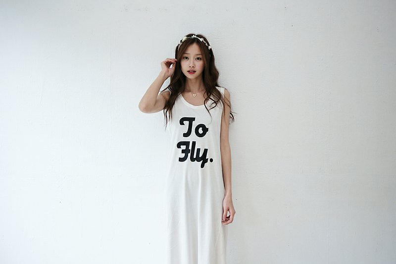 SUMI △ meaning of travel _TO FLY ▽ _3SF020 beige vest one-piece long version - Women's Vests - Cotton & Hemp White