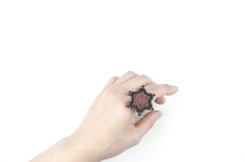 SUE BI DO WA SUE BI DO WA - 手工製作皮革併合手織星星戒指(紅色)-Leather mix with yarn Star Ring
