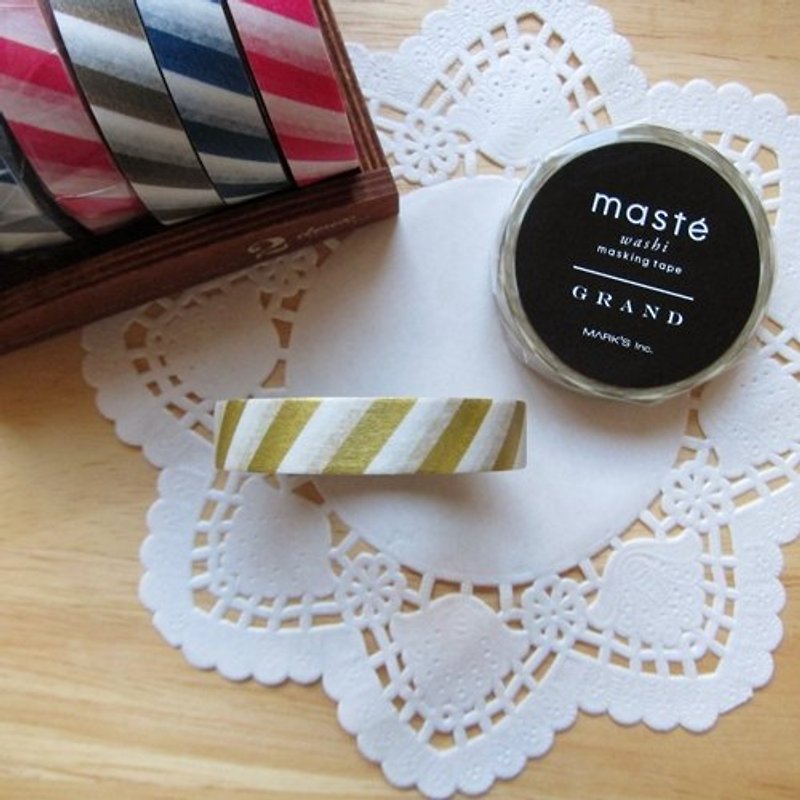マスキングテープと紙テープmaste [斜めのストライプ - ゴールド（MSG-MKT22-GD）] - マスキングテープ - 紙 ゴールド