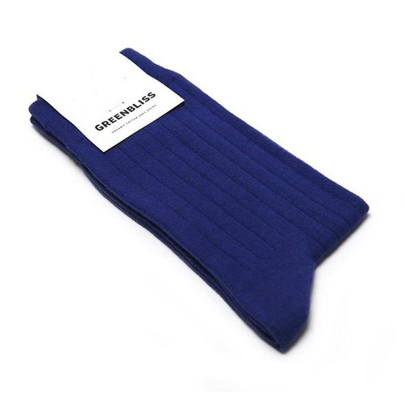 素色壓紋 Gentiana Royal Blue 皇家藍 中長襪 (男/女) - 襪子 - 棉．麻 藍色